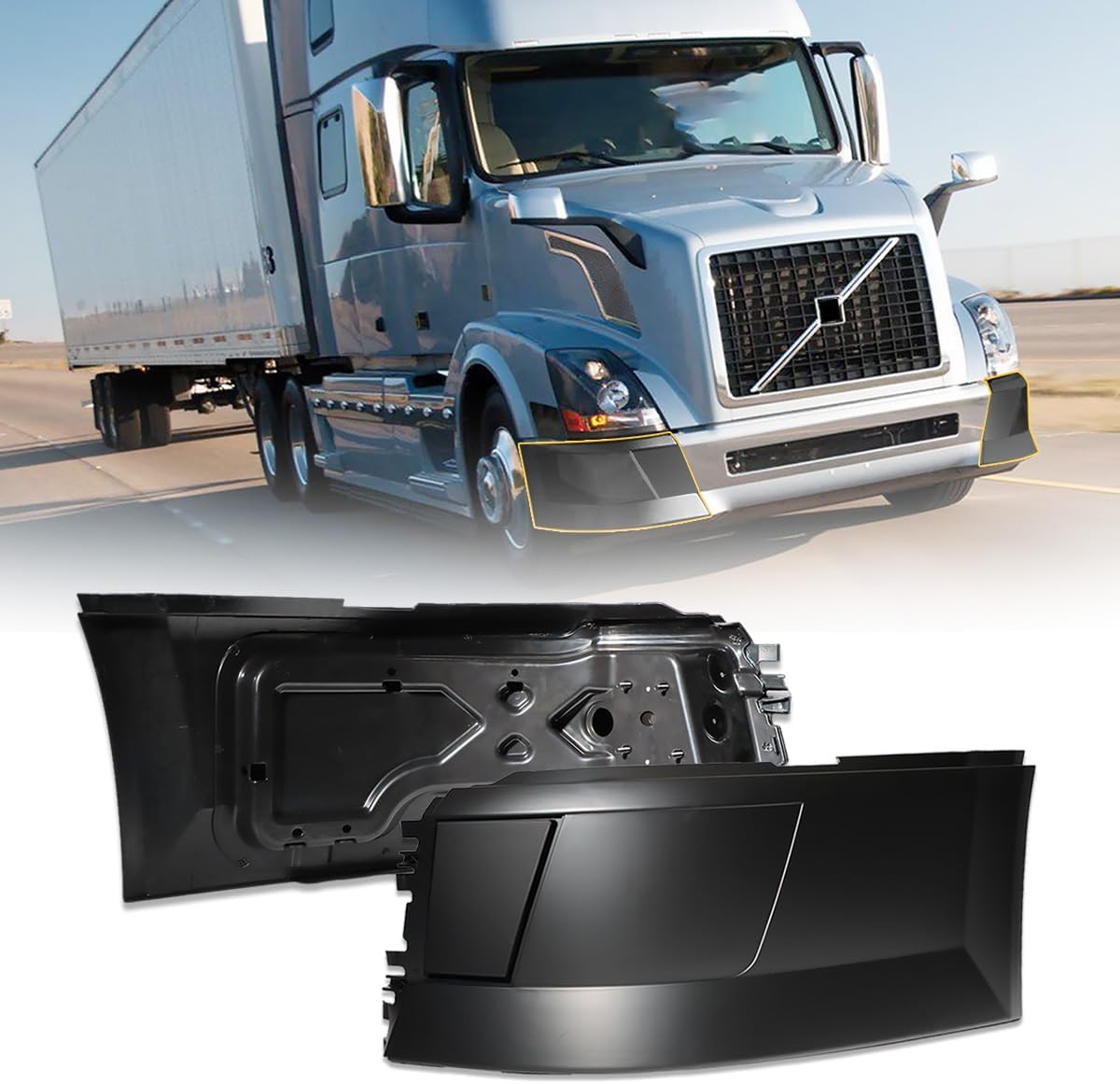 Corner Bumpers Se Replacement for 2004-2015 Volvo VNL Semi Trucks Driver Left Side LHD Passenger Right Side RHD (W FOG LIGHT HOLE, Pair)