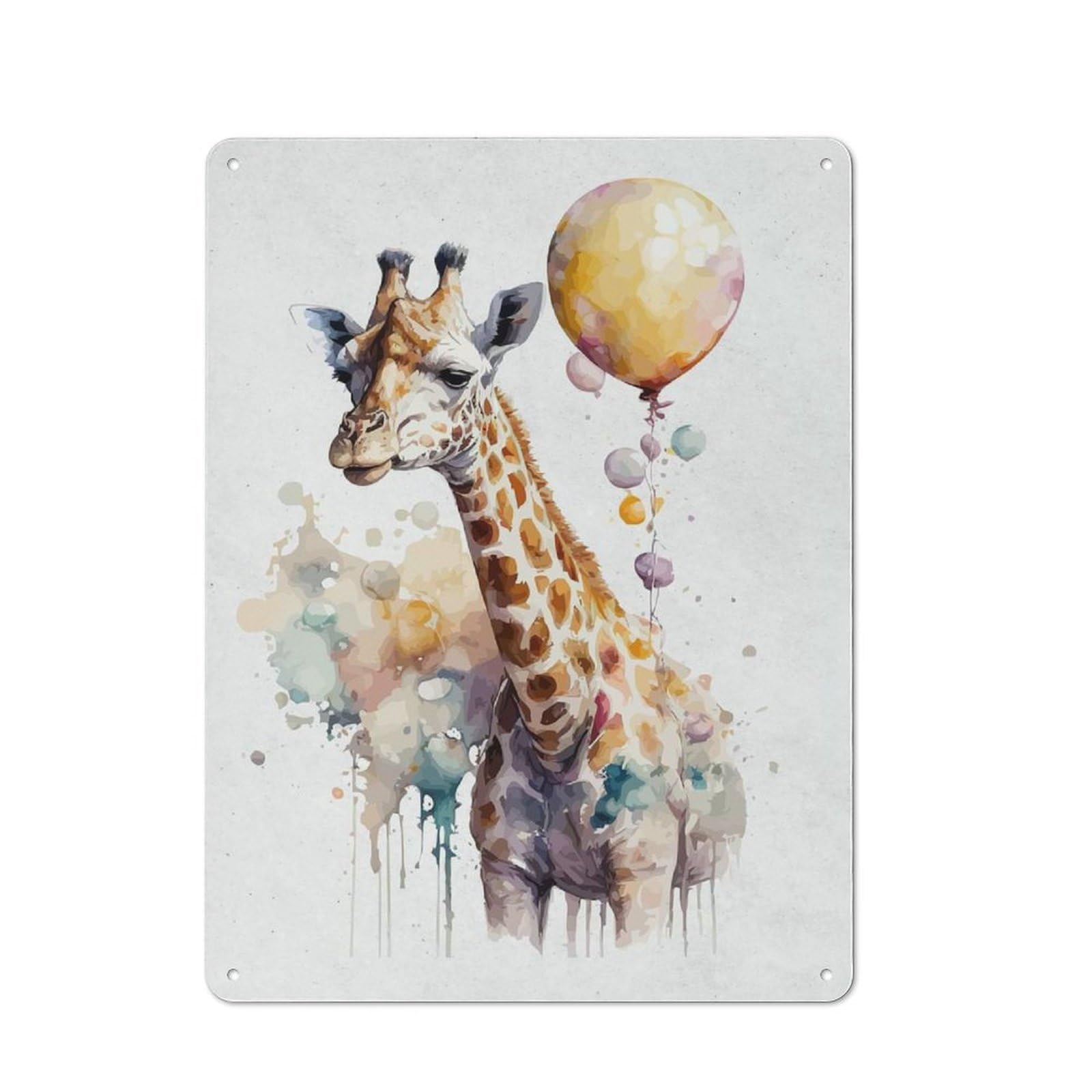 Metal Wall Sign 40x30cm Featuring Watercolor Animals Giraffe for Workshop Wall, for Room Styling Across Workshops And Hobby Rooms