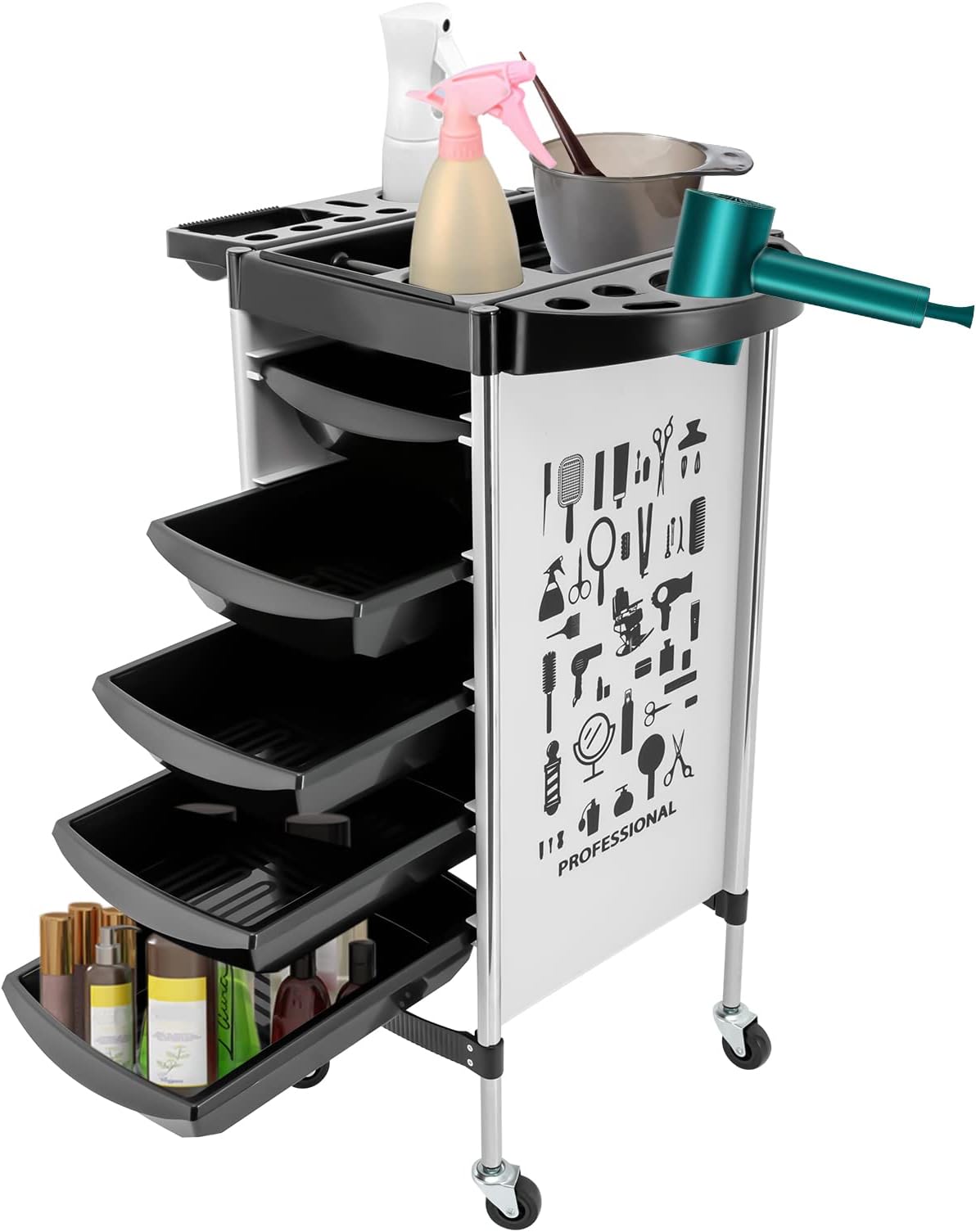 LUNICASHA 6 Tiers Hairdressing Trolley, Hair Salon Rolling Trolley