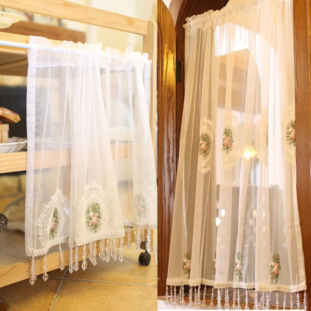 Rideaux à cantonnière transparente brodés et pompons haut de gamme
