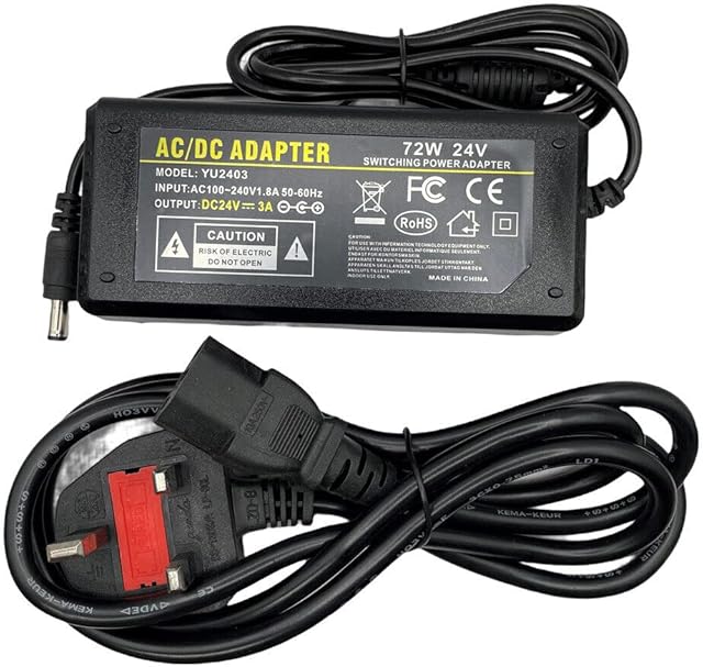 Multibao 24V 3A Power Supply, AC Adapter 100-240V 50-60hz 24V 72W Power Adapter Transformer Charger 5.5x2.5mm DC Jack for LED Strip Light, CCTV Camera, 3D Printer, LCD Monitors