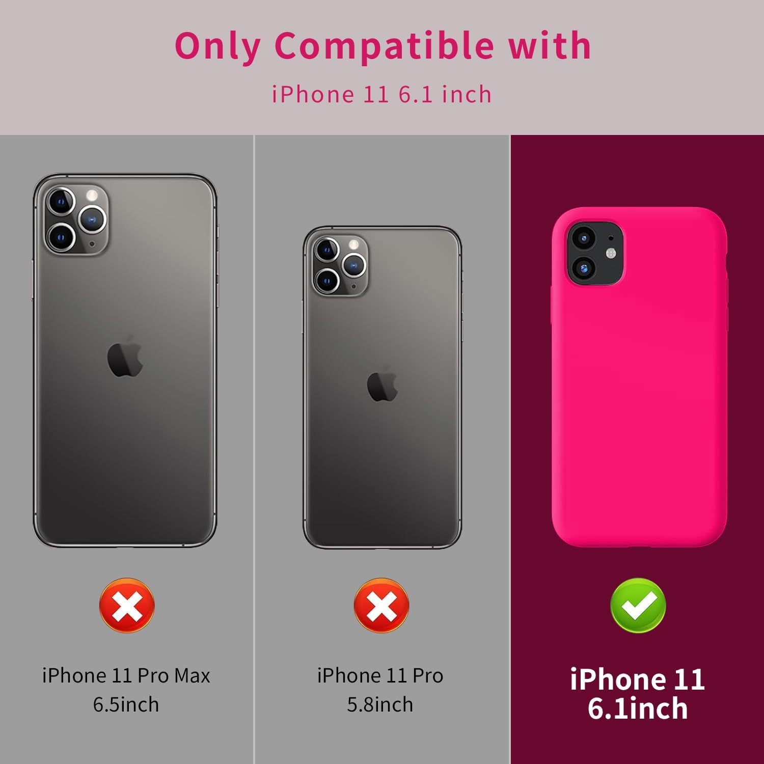 TAXXOE Silicone Case with iPhone 11 Case Soft Ultra Slim Protective Shockproof Liquid Silicone Phone Case,Anti-Scratch Microfiber Lining,6.1 inch-Bright Pink - Image 2