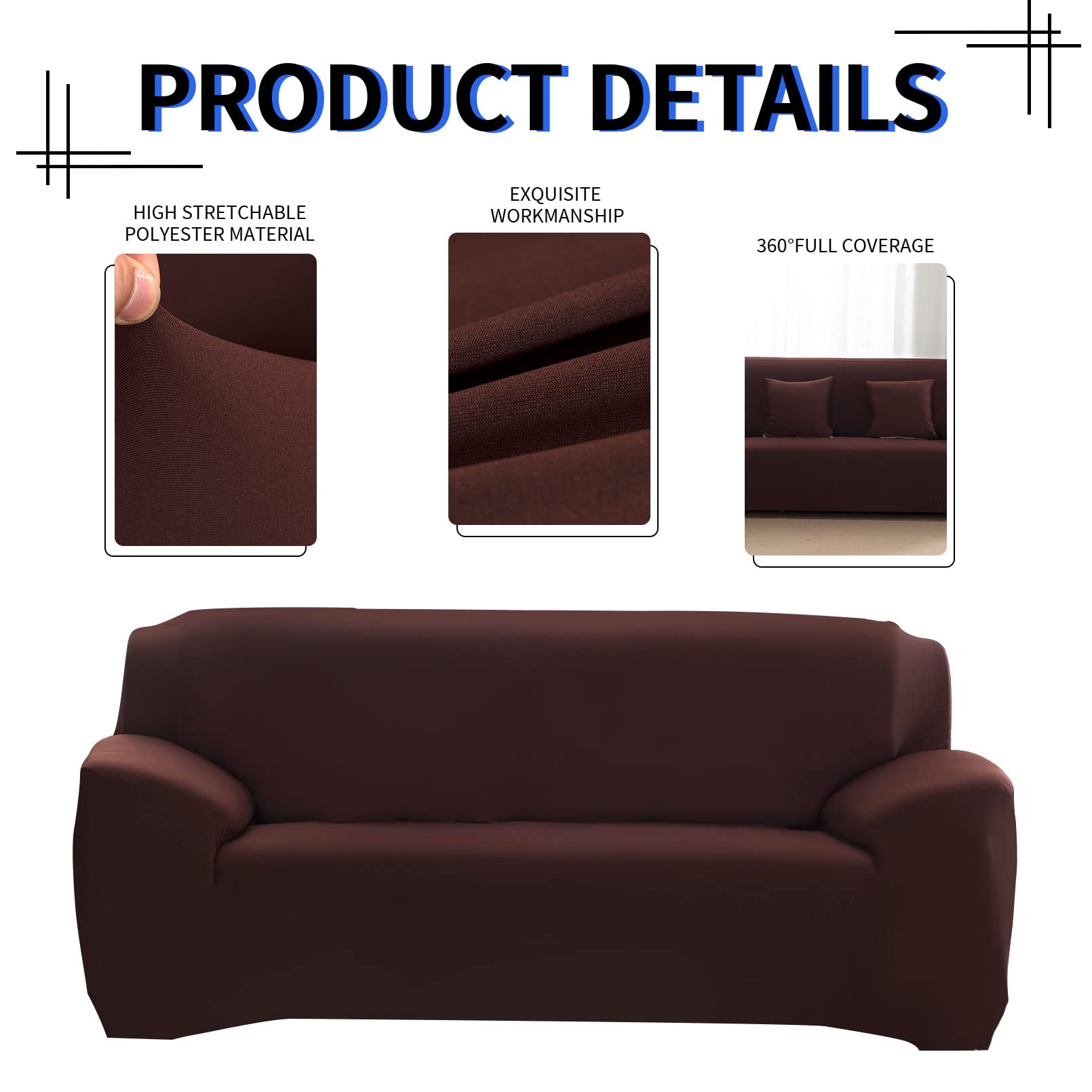 Lydevo Copridivano Elasticizzato 1 Posto Fodere Copri Divano con Braccioli con 2 Copricuscini Moderno Copridivano Fantasia Universale Antiscivolo Lavabile Divano Protector,Caffè