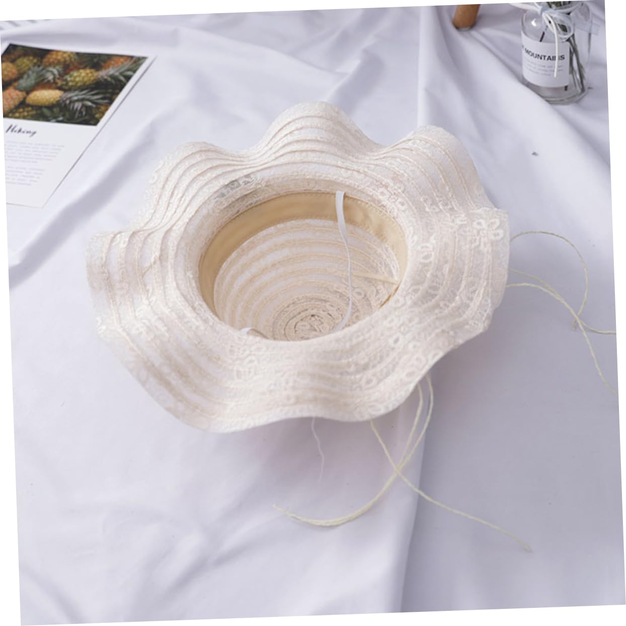 Veemoon Cappello da Sole per Largo Carino Paglia Cappello da Sole per Bambina parà Bianco Cappello da Spiaggia per Cappello per Cappello a Larga bambù