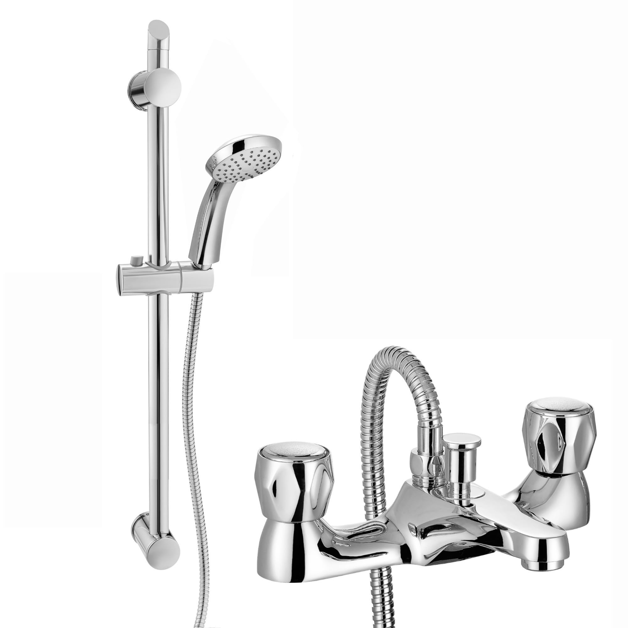Enki Chrome Quest, Bbt0261, Bath Shower Mixer Taps With Slider Rail Shower Attachment, Solid Brass, Easy Clean, Modern Design, Compression Valves, Easy To Install, 1-Year Guarantee