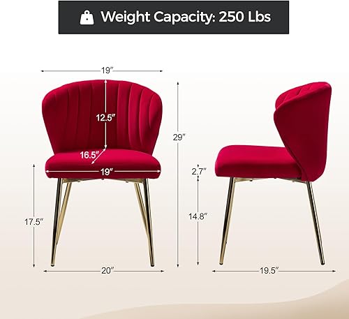 Miniatura 2 de HULALA HOME Sillas de comedor de terciopelo, moderna silla pequeña sin brazos con patas de metal dorado, bonita silla lateral tapizada para sala de