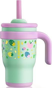 KXIAOCHEN Toddler Tumbler With Straw Spill Proof 14 Oz, Kids Tumbler With Handle Insulated Stainless Steel BPA-Free Keeps Drinks Cold up to 24 Hrs for Travel Cup Holders Outdoors, Green Powder Fruit