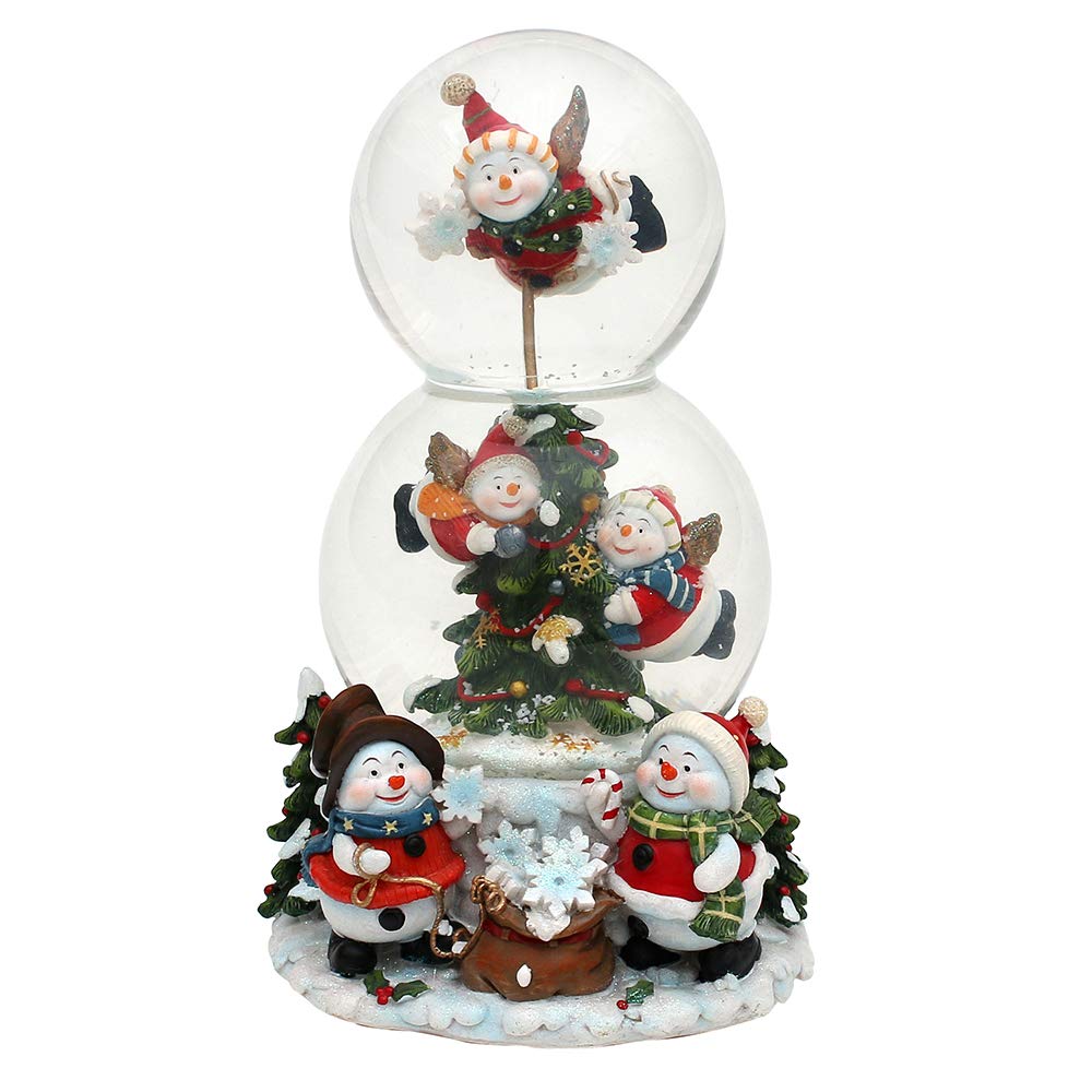 Dekohelden24 Palla di neve doppia XXL, pupazzo di neve con carillon, dimensioni (A x L x P): circa 20,5 x 12,5 cm/Ø 6 e 10 cm.