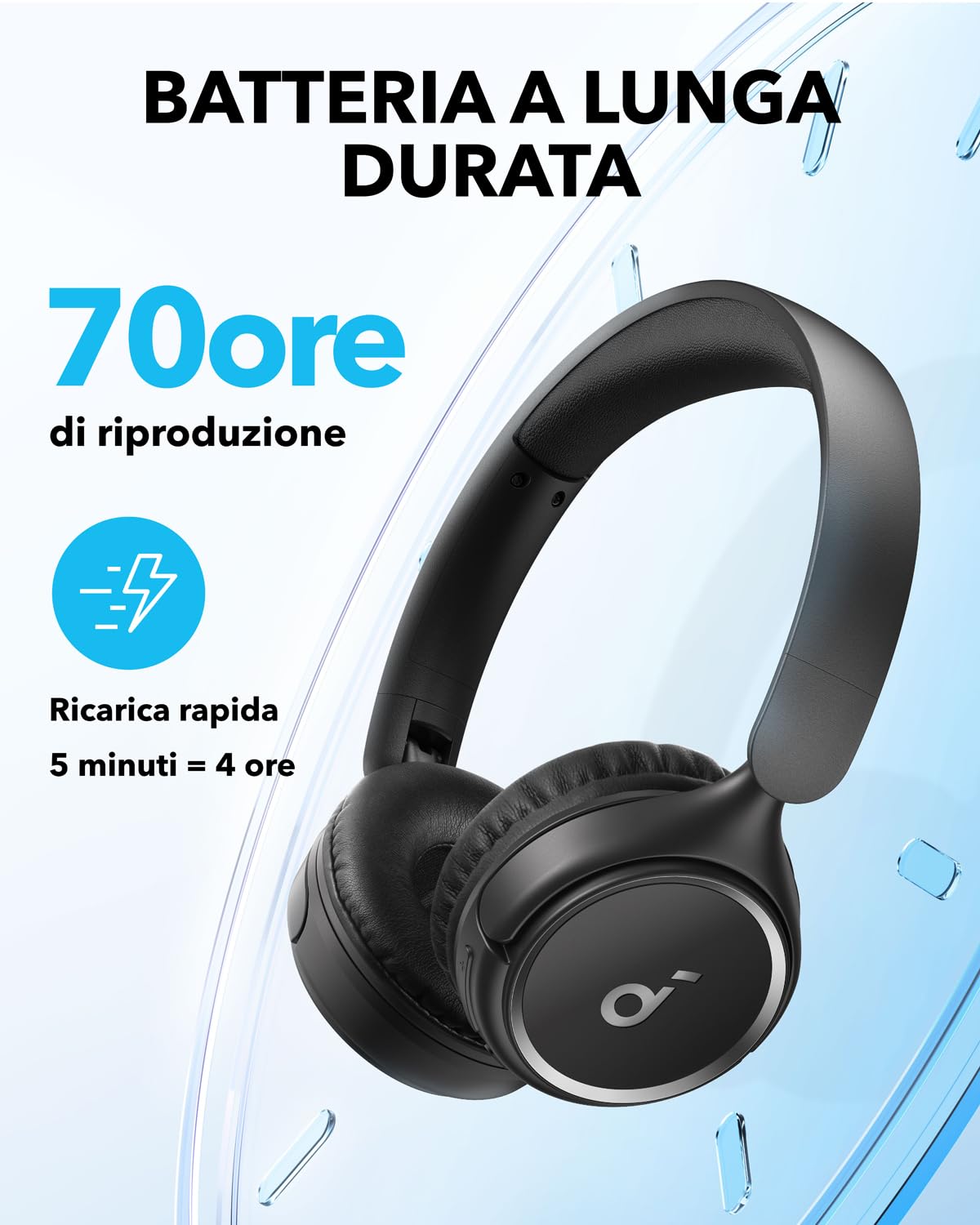 Soundcore Cuffie Bluetooth On-Ear H30i, Cuffie Wireless, Design Pieghevole, Bassi Puri, 60 Ore di Riproduzione, Bluetooth 5.3, Leggere e Confortevoli, Connettività con App, Connessione Multipunto