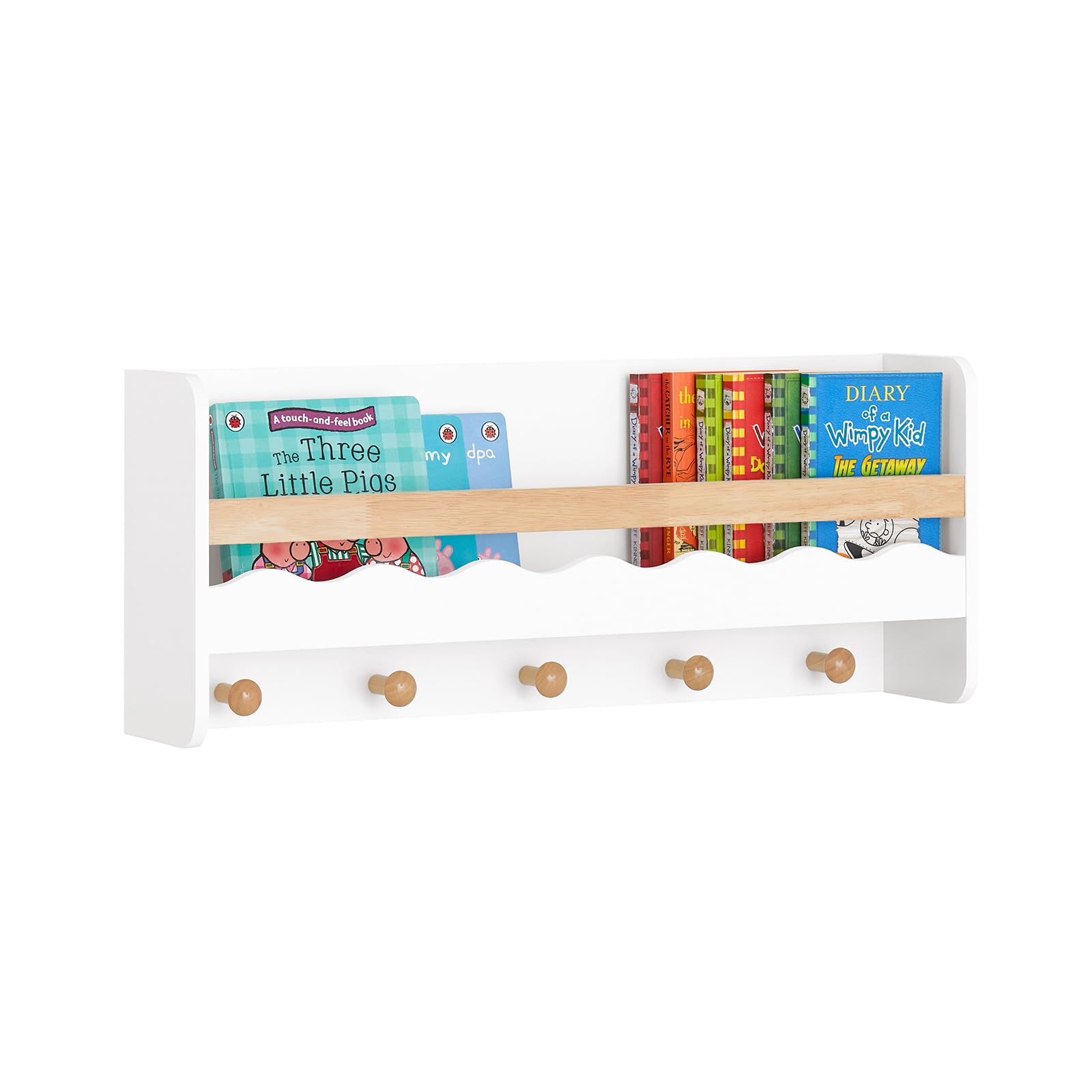 SoBuy Bibliothèque Murale pour Enfants avec 5 Crochets 73x15x30cm KMB78-W