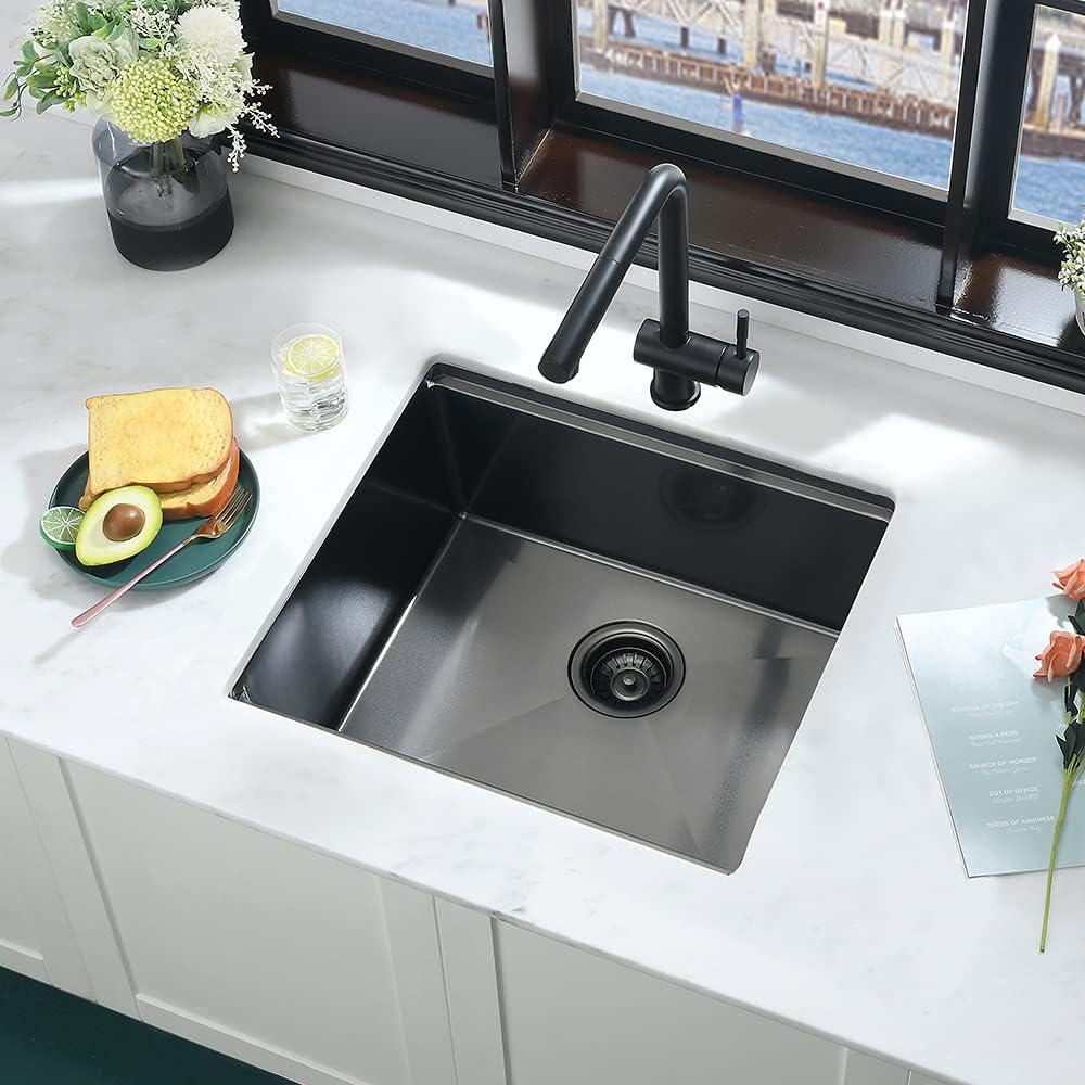 21 Inch Black Bar Sink Undermount-iAnomla 21x19 Small Kitchen Sink Black Stainless Steel Wet Bar Prep Sinks Undermount 16 Gauge Singe Bowl Deep Under Mount Rv Sinks with Cutting Board