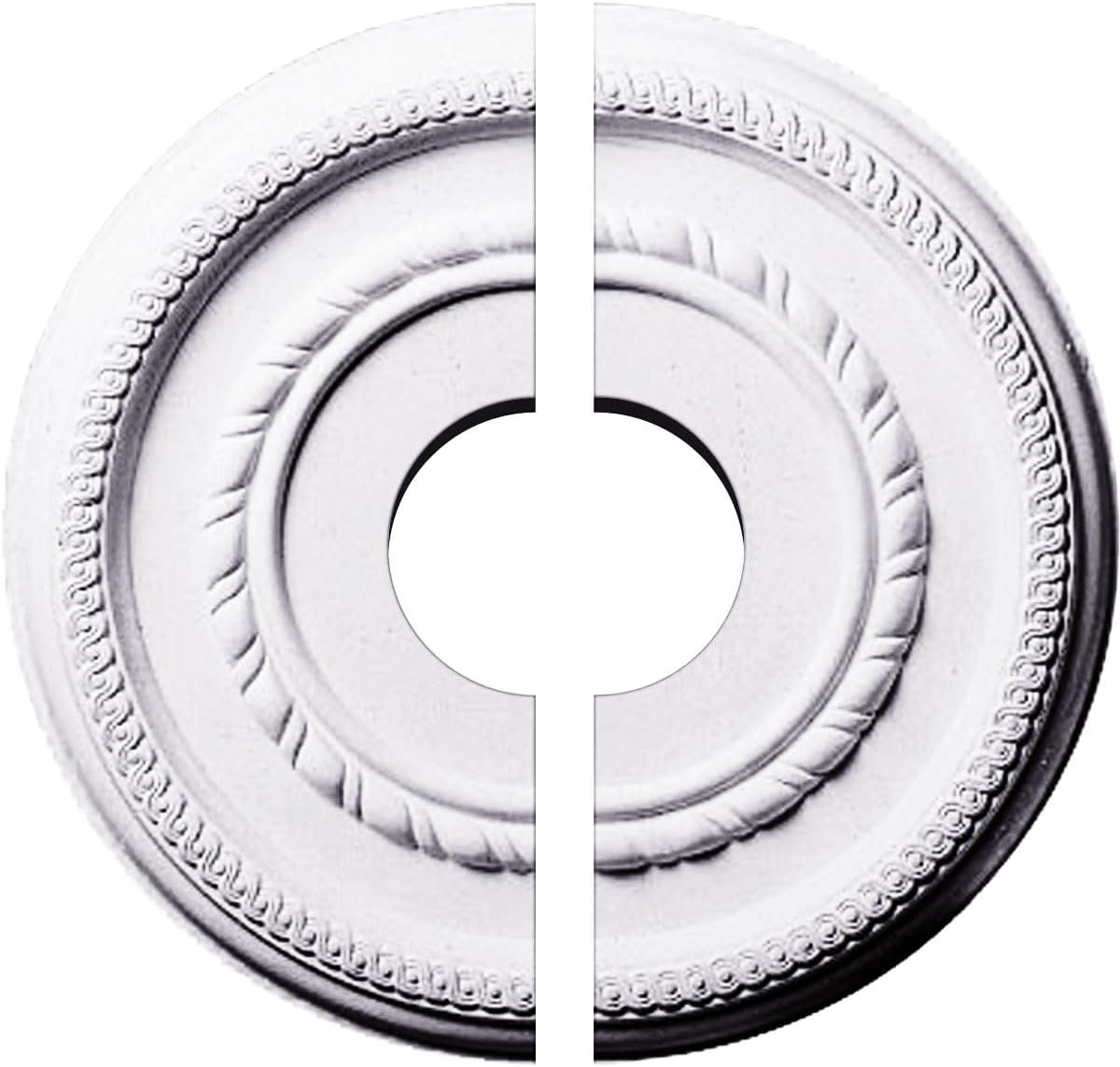 Ekena Millwork CM12FE2-03500 12 5/8"OD x 3 1/2"ID x 1 1/8"P Federal Roped Small Ceiling Medallion, Fits Canopies up to 6", 2 Piece