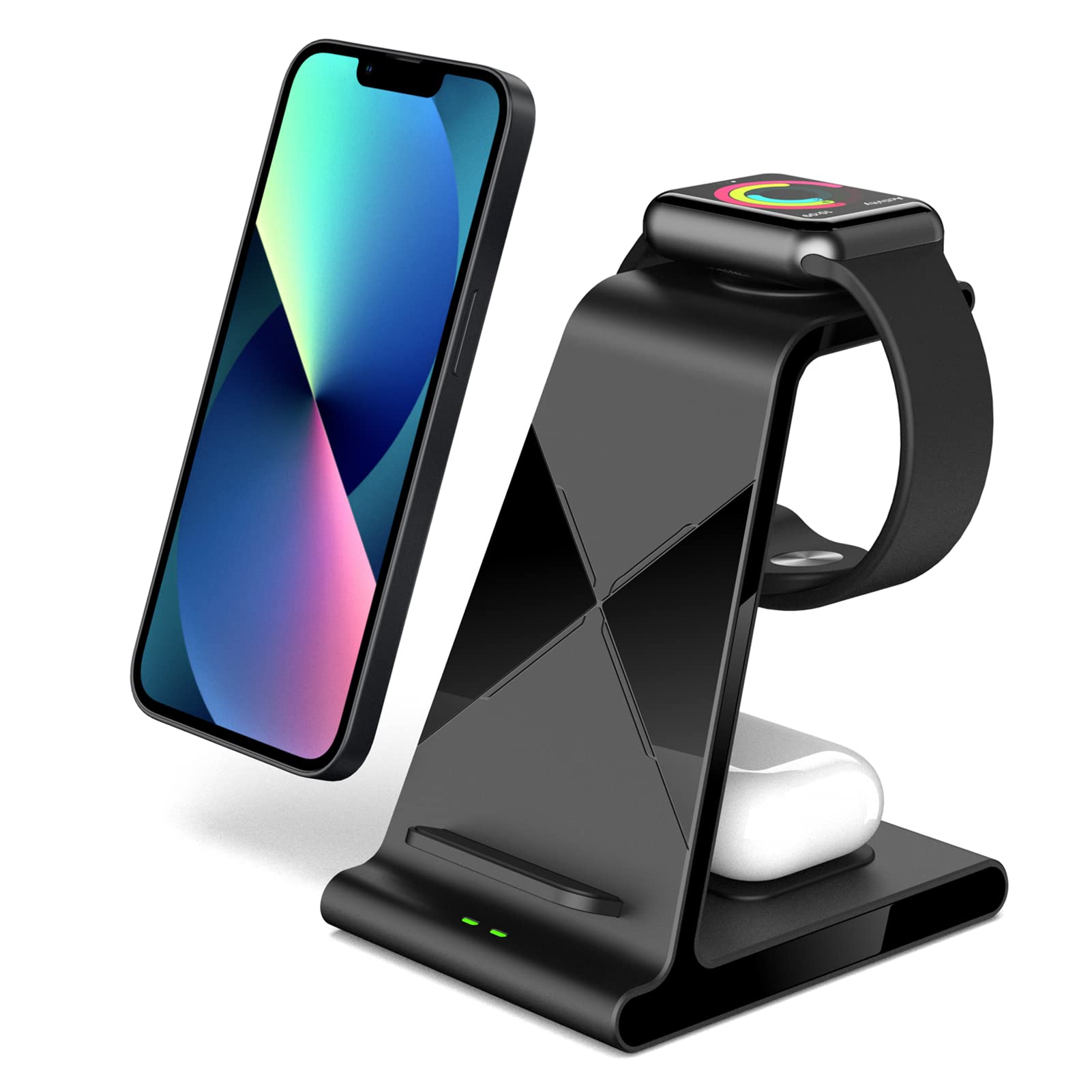 leChivée Wireless Charger, 3 in 1 Wireless Charging Station Dock for Apple iPhone 16/15/14/13/12/11/10/9/8, 15W Fast Wireless Charger Stand for Apple Watch Ultra 2/10/9/8/7/6/5/4/SE, for AirPods 4/Pro