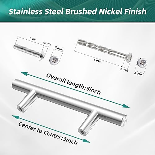 Miniatura 10 de Paquete de 50 tiradores para gabinetes de cocina y cajones, de acero inoxidable con níquel cepillado, 5 pulgadas de longitud (distancia del centro