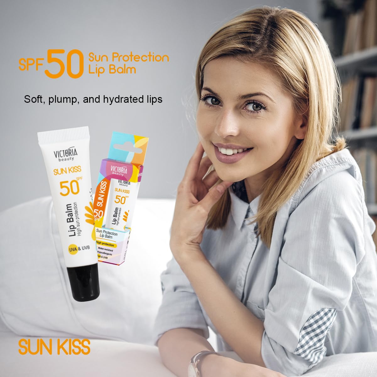 Victoria Beauty Sun Kiss SPF 50 Lip Balm - Lip Sunscreen with Coconut Oil, Sweet Almond Oil, and Hyaluronic Acid, 10ml - Image 4