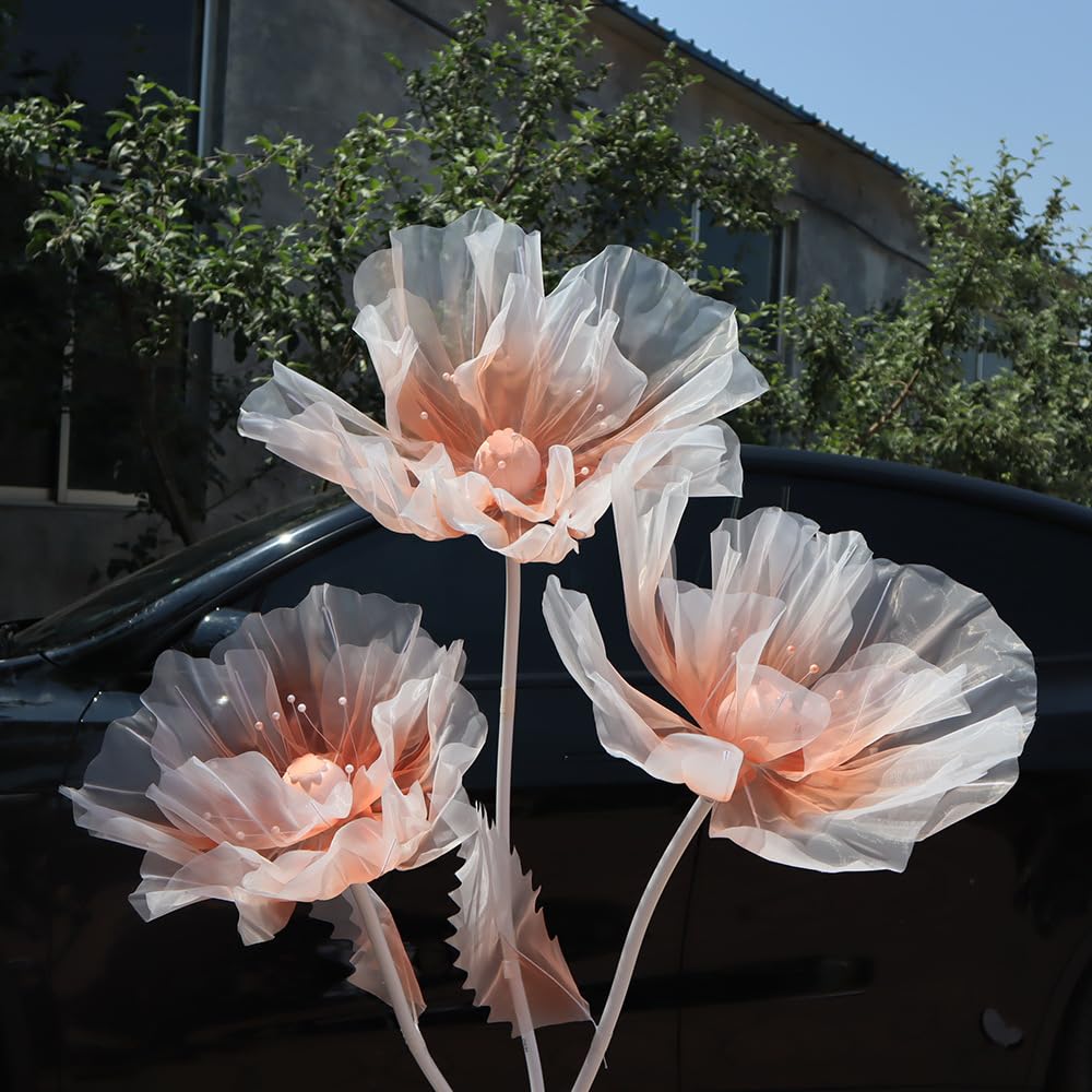 Fiori Artificiali Giganti Per Decorazioni - Set Da 3 Con Steli Regolabili E Base, Per Matrimoni, Compleanni, Eventi (Diametro 40-70cm)