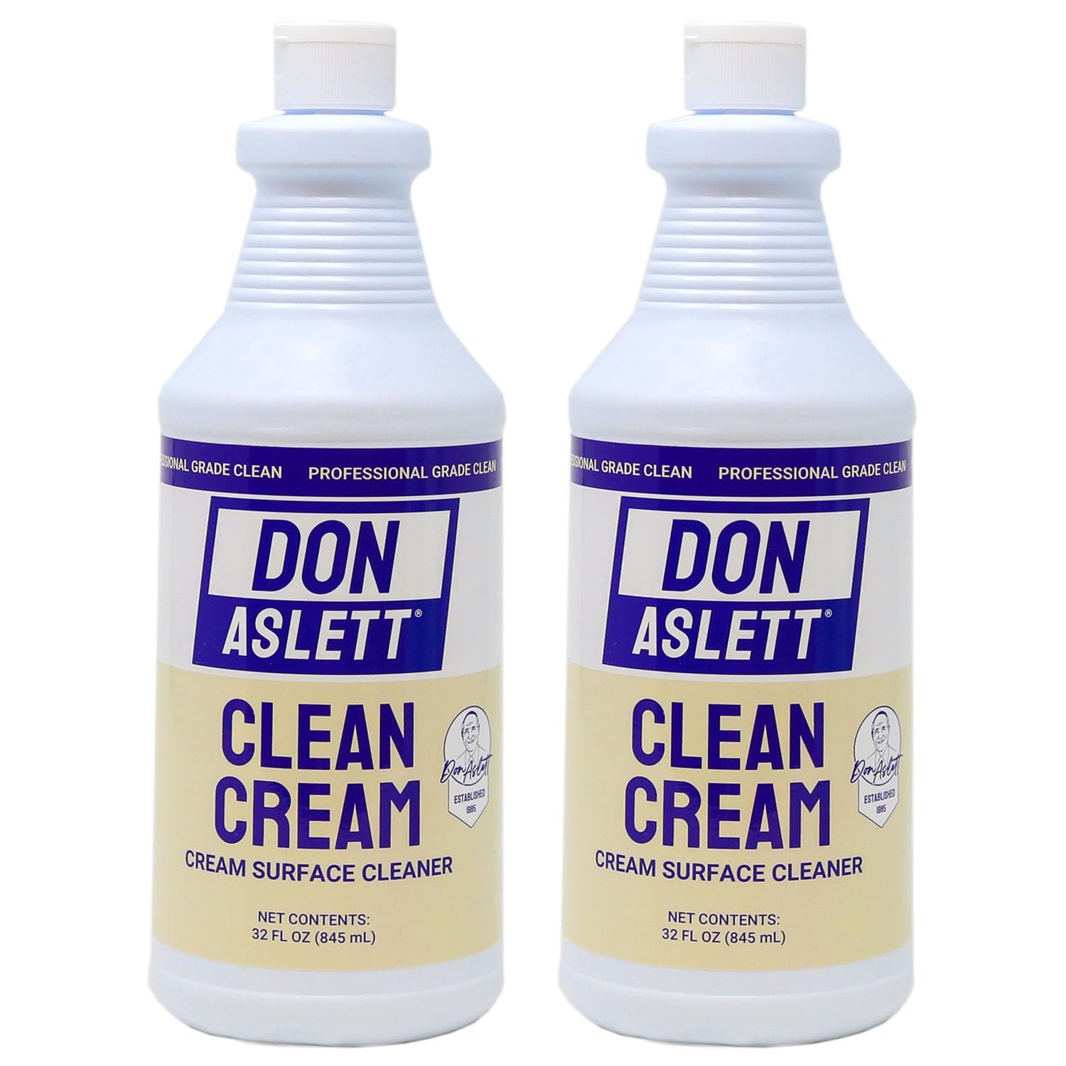 Don Aslett Clean Cream (32 Oz Bottle, Pack of 2) Removes Kitchen Build-Up, Bathroom Stains, Soap Scum, Grease | Whitening and Deodorizing Glass, Stainless Steel, Ceramic Surfaces and More.