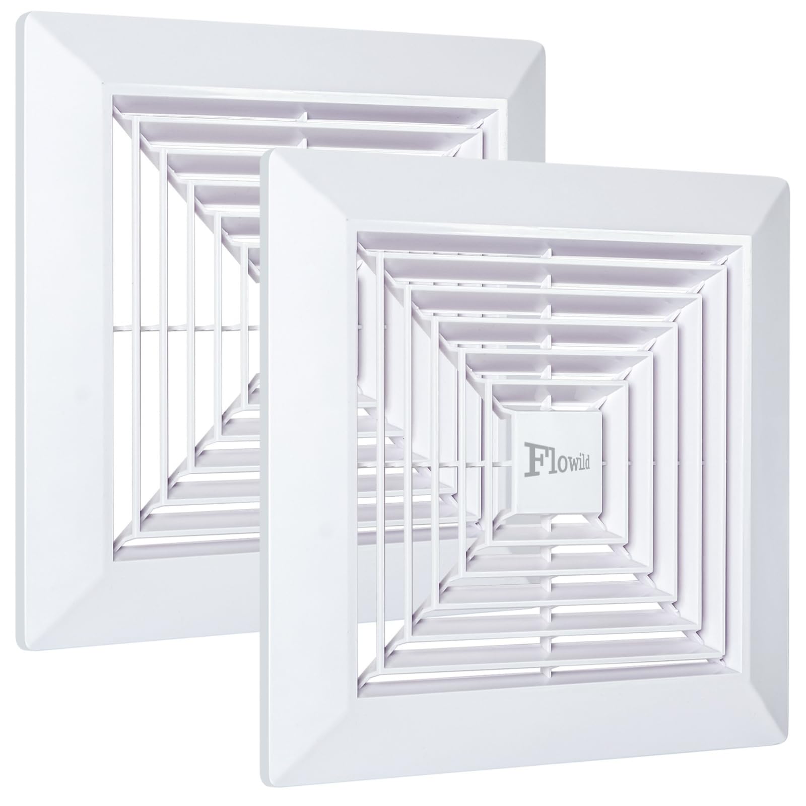 2 Pack 9x9 Bathroom Exhaust Fan Cover with Springs Replacement Parts for Square or Wall-Mount Exhaust Fan, Bathroom Ceiling Fan Grille, Air Diverter, White