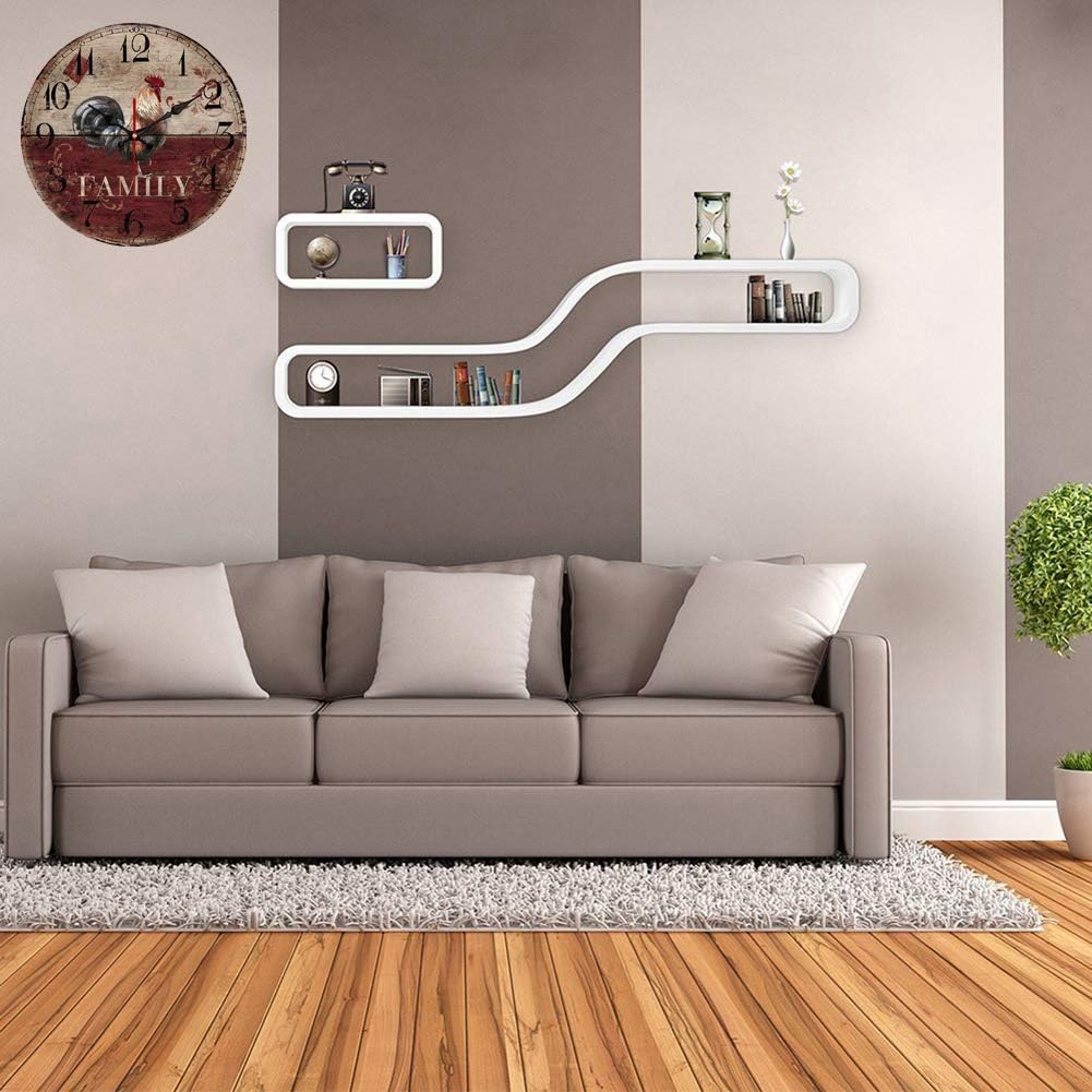 Yeyo Wooden Wall Clock European Style Country Golden Rooster Wall Clock Wooden MDF Silent Art Decor for Home Living Room Office Decoration (16inch)