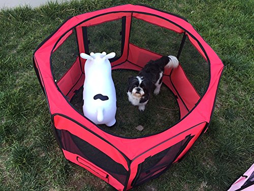 ToysOpoly Pet Playpen 45" Indoor/Outdoor Cage. Best Exercise Kennel for Your Dog, Cat, Rabbit, Puppy, Hamster or Guinea Pig. Portable Pen for Easy Travel (Maroon) - Thumbnail 4