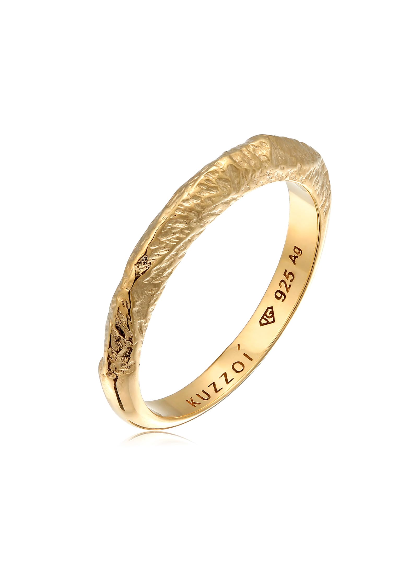 Kuzzoi Anillo para hombre con diseño martillado (3 mm) de plata de ley 925 chapada en oro macizo para hombre, talla 60 – 66, 0601652125
