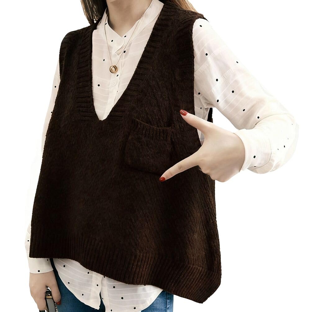 Womens V-Neck Knit Vest Sleeveless Knit Sweater Jacket Oversized Casual Tank Top Sweater