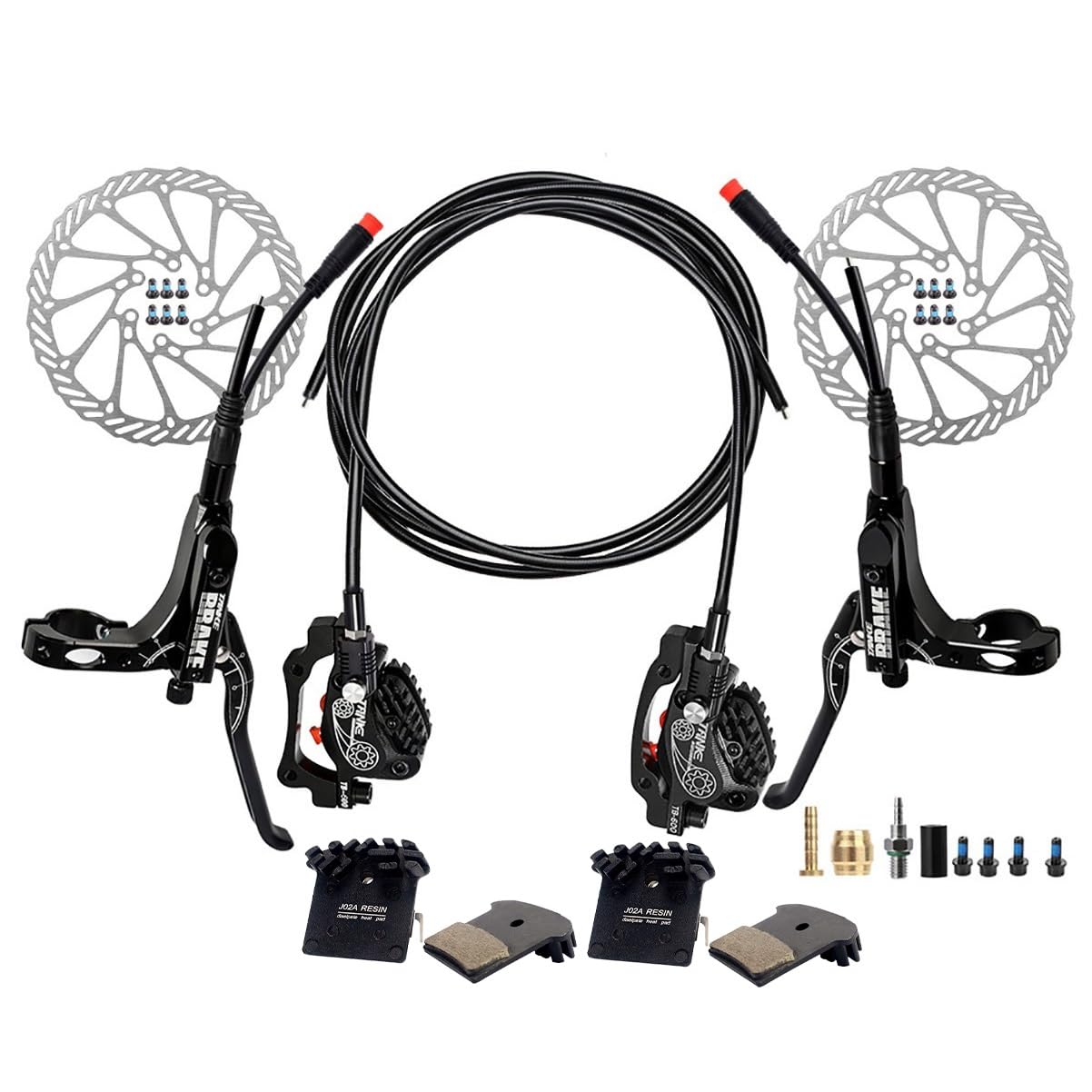 KLWEKJSD Ebike Hydraulic Disc Brake Set 4-Pistons Power-Off Electric Bike Brake Kit Included 2 * 160mm Rotors and Mounting Adapter (Color : Black, Size : with rotors)