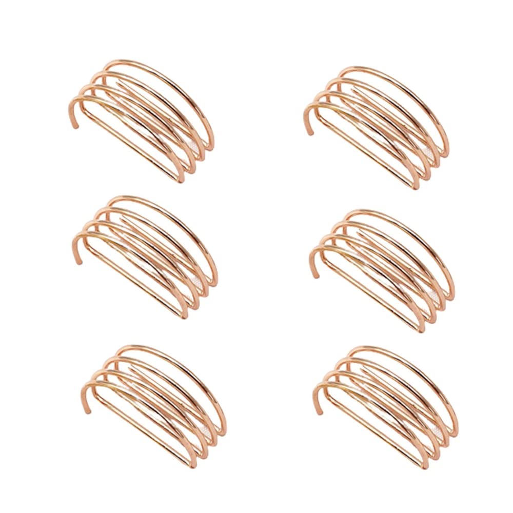 Reyin-Chhn Rose Gold 6Pcs Spiral Napkin Rings, Hollow D-Shaped Spring Metal Serviette Buckles, Semicircle Holders For Banquet Holiday Family Table Decor