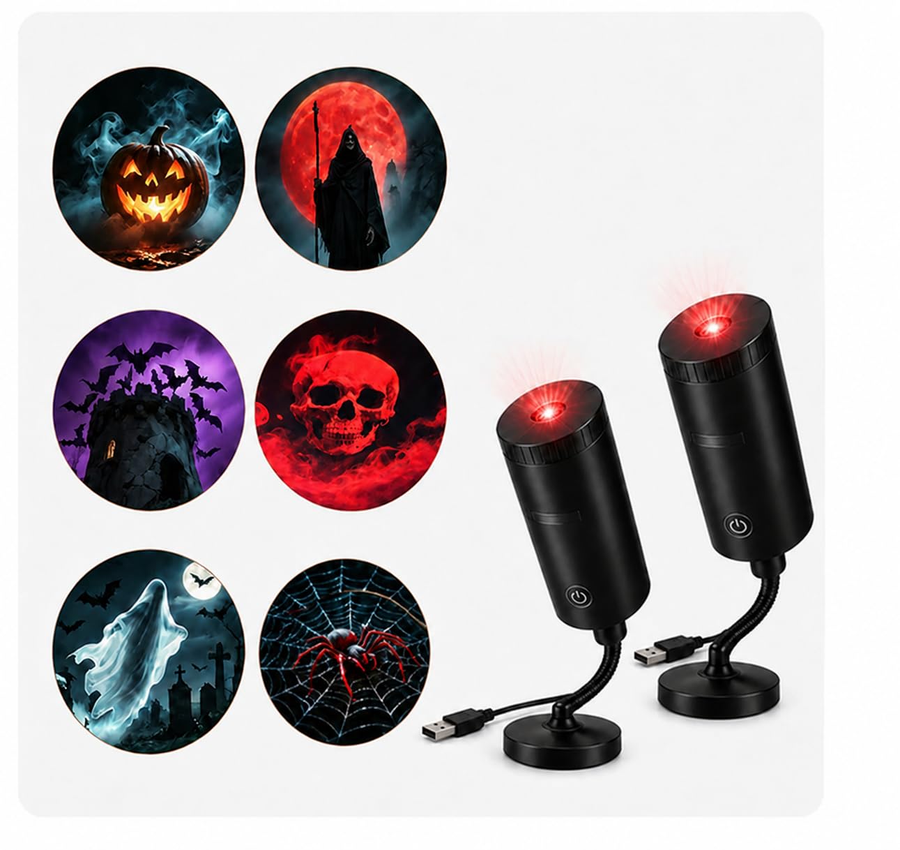 Plug and Play HD Halloween Star Projector, 6 Replaceable Discs 360 Degree Rotatable USB Powered Horror Pattern Projection Light for Bedroom Gaming Room Car Ceiling Halloween Party Indoor Decor