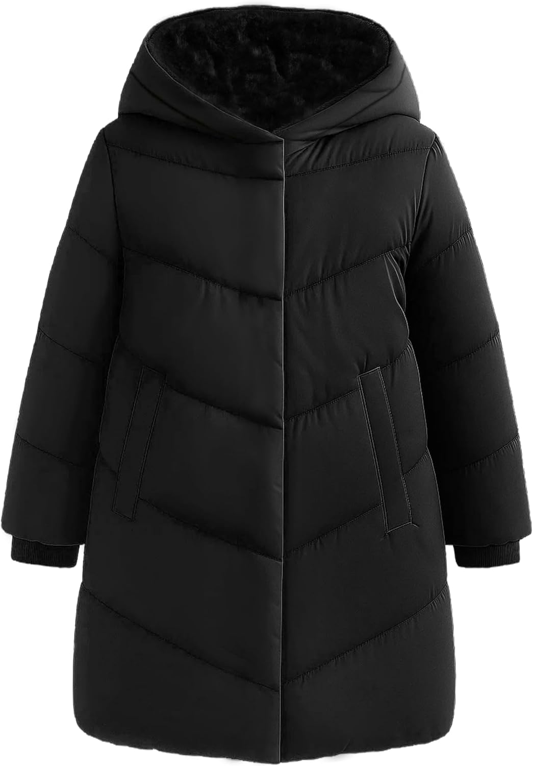 SOLOCOTE Girls Puffer Winter Coat - Hooded Fleece-Lined Water-Resistant Long Thick Warm Jacket 8-14 Years - Image 6