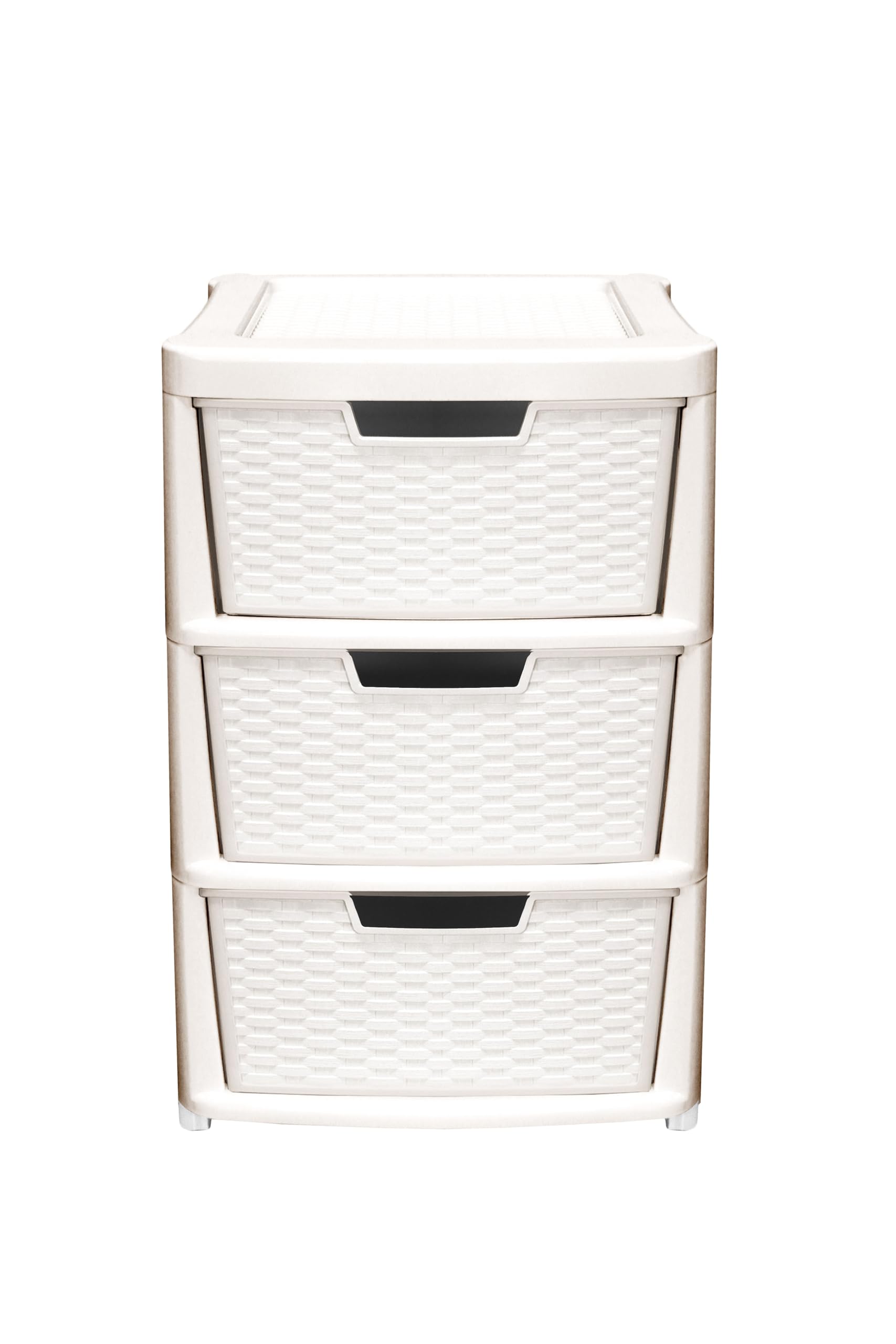 Large Rattan 3 Drawer Storage Unit - Plastic Tower Drawers for Bedroom, Bathroom, Office & Home Organisation (Cream) — image 1