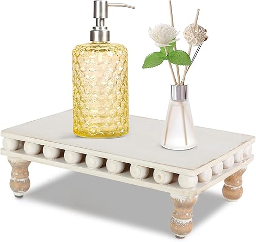 NIKKY HOME Elevador de madera con cuentas de granja para fregadero de encimera de baño, cocina, soporte decorativo de pedestal de madera rústica,