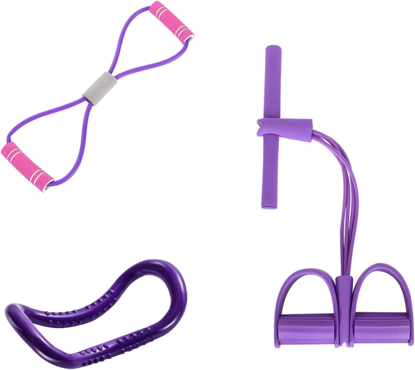 Yoga 3 Piece Set -Pilates Circle Ring，Pedal Resistance Band，8 Shape Exercise Band Double Tube，Fitness Equipment Tool for Home Workout Stretching Massage Gym Chest Thighs Arms Bodybuilding