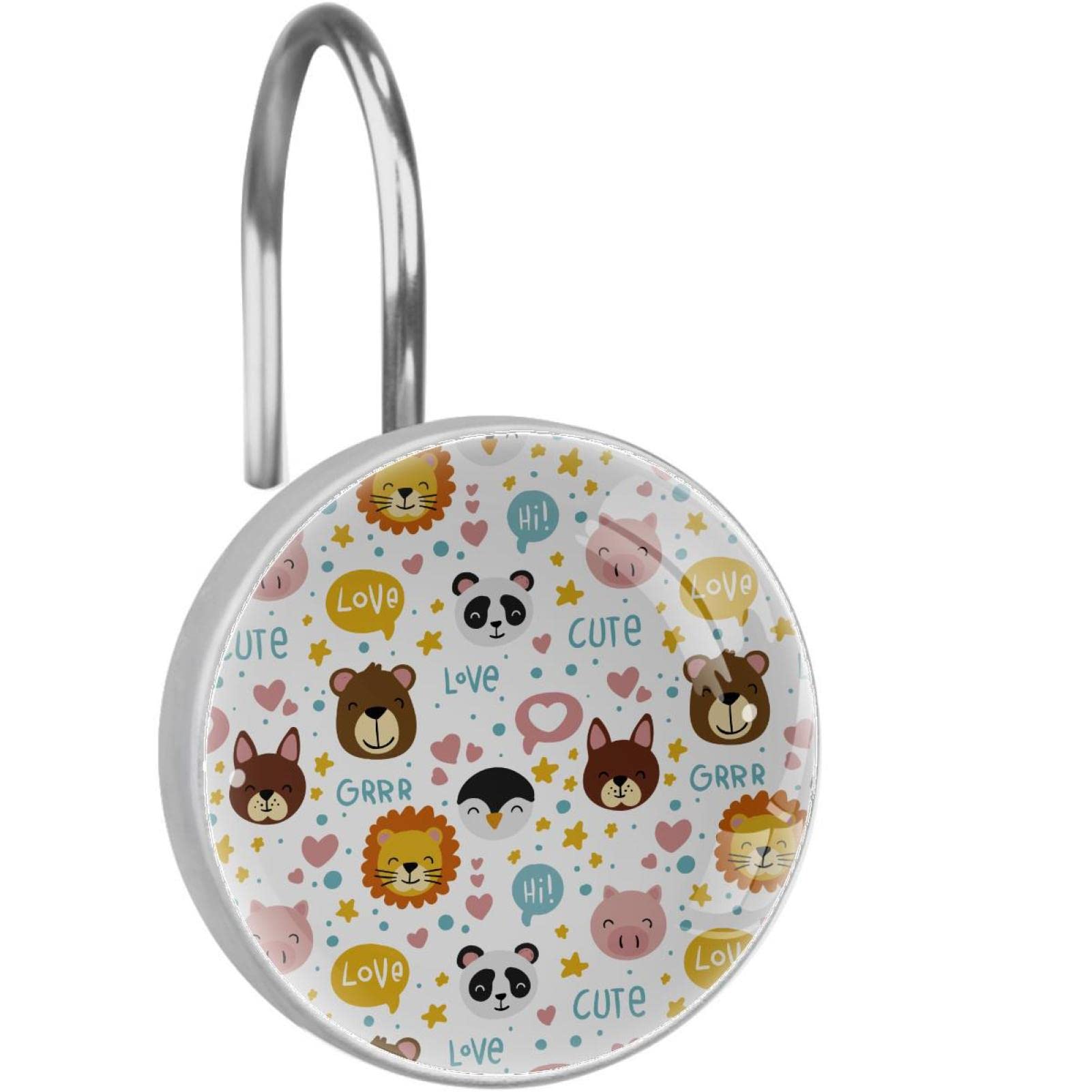 Crochets pour rideau de douche décoratifs en acier durable avec jolis animaux pour salle de bain