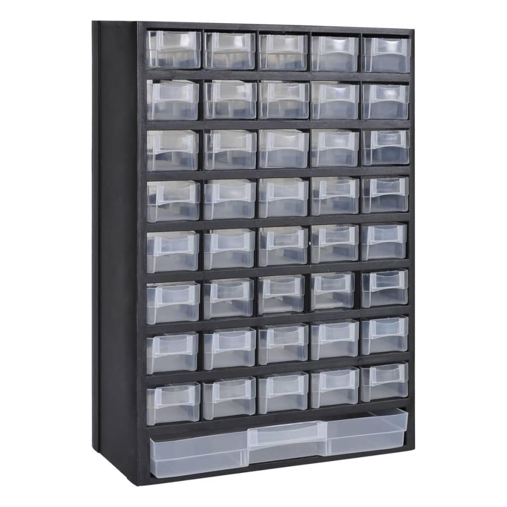 vidaXL 41-Drawer Plastic Storage Cabinet Tool Box - Transparent Black Wall-Mountable Organizer for Machine Components/Accessories/DIY Materials