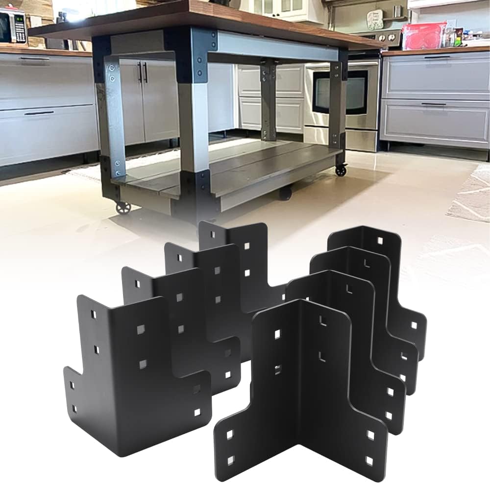 vikofan 8-Piece Heavy-Duty Workbench Bracket Kit (4x4, 5mm Thick, Black): 90° Angled Brackets for Custom Workbenches & Projects, with Screws for Securing Desk, Box, Wood Beam, and Shelving Corners