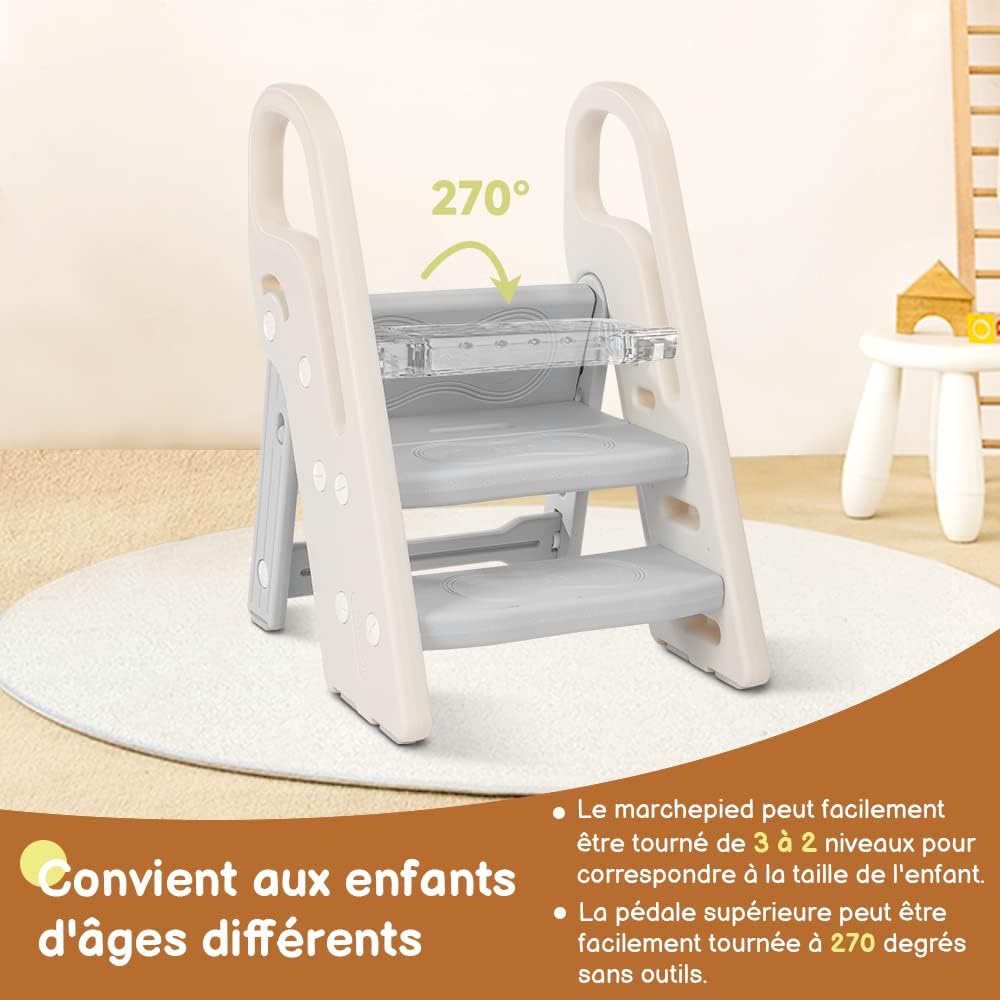 Onasti Marche Pied Pliable Enfant 3 Marches Hauteur réglable Antidérapant Gris