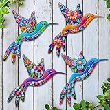 VOKPROOF Metal Hummingbird Wall Decor,Outdoor Fence Birds Art Decoration,Hanging Decorations for Garden,Yard,Patio Balcony,Great Gifts for Family Friends(4 Pack)