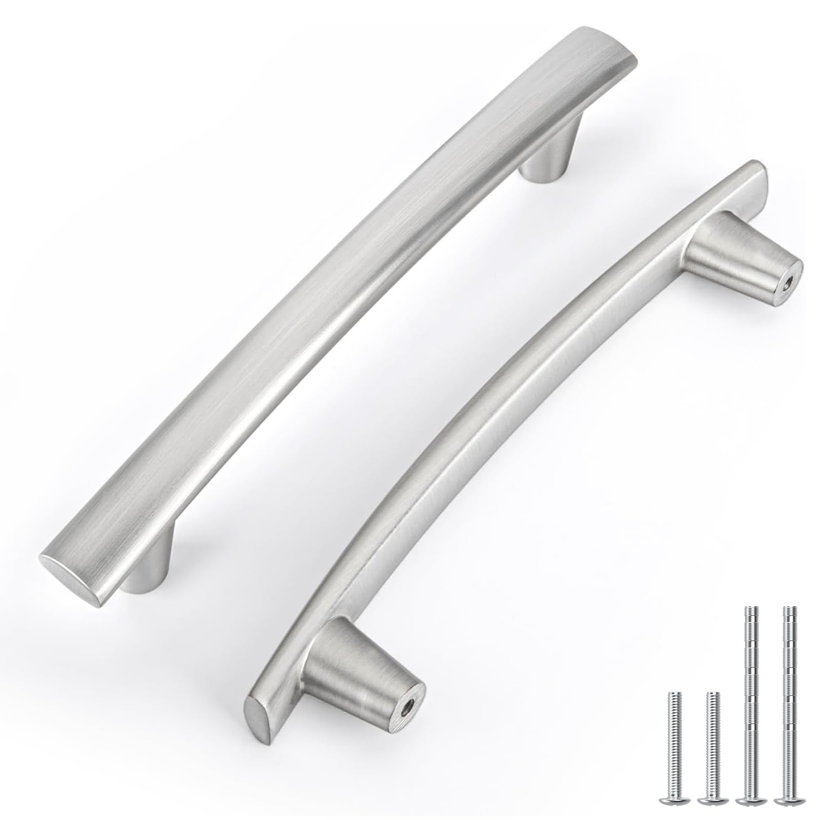 homdiy 10 Pack Brushed Nickel Cabinet Pulls 5 inch Sliver Cabinet Handles Arch Brushed Nickel Drawer Pulls Curved Sliver Drawer Handles, Kitchen