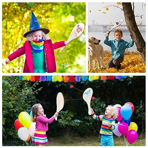 Kigley 4 Pcs 11.5 Inch Wooden Paddle Ball Game Set of 4, Paddle Board Toy with String Indoor Outdoor Games Fun Activity Toys Wood Paddleball with Bouncy Ball for Boys and Girls Birthday Party Favors