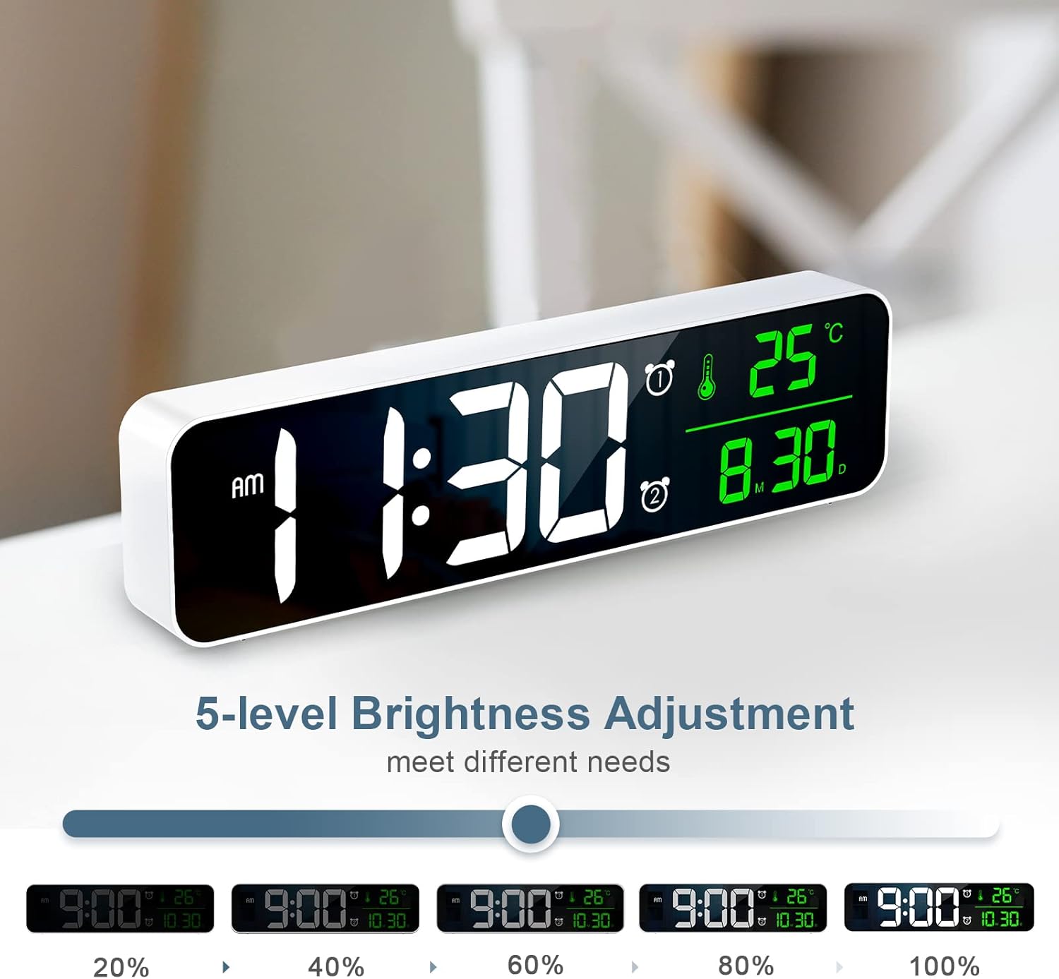 Ankilo WA123W Digital Alarm Clock 5-level brightness adjustment