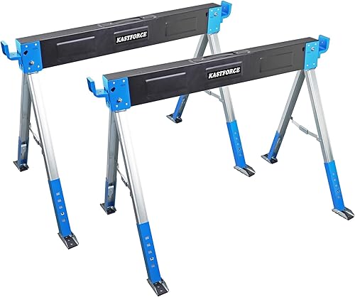 Vista 7 de Caballete plegable de 2200 lb/1000 kg de capacidad, soporte de mesa de trabajo resistente con patas plegables, paquete doble KF3005