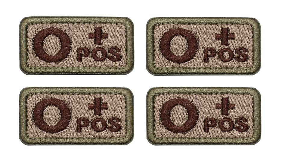 Antrix 4PCS Tactical Blood Type O+ Positive POS Hook and Loop Embroidered Patch Military O Positive Armband Insignia Decorative Appliques Emblem for Trauma Medical Paramedic EDC First Aid Kit