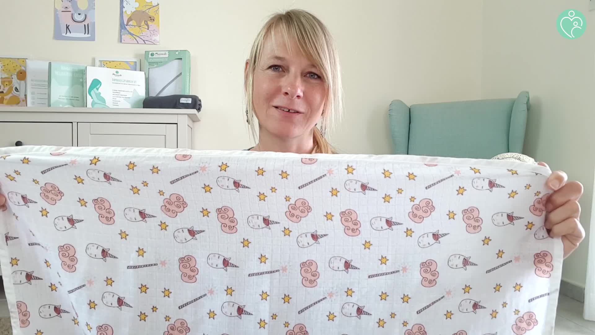 TILLYOU Musselin Decke 75x100cm - 4-lagig, 100% Baumwolle, Blaue Blumen