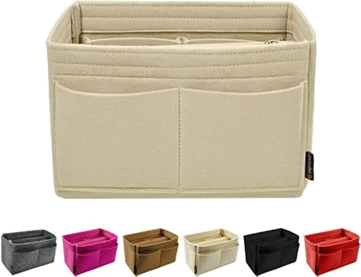 clinesCLINES Purse Organizer Insert, Felt Bag Organizer with Zipper For Speedy Neverfull Tote Compatible with Neverful Speedy and More (Cream-colored)