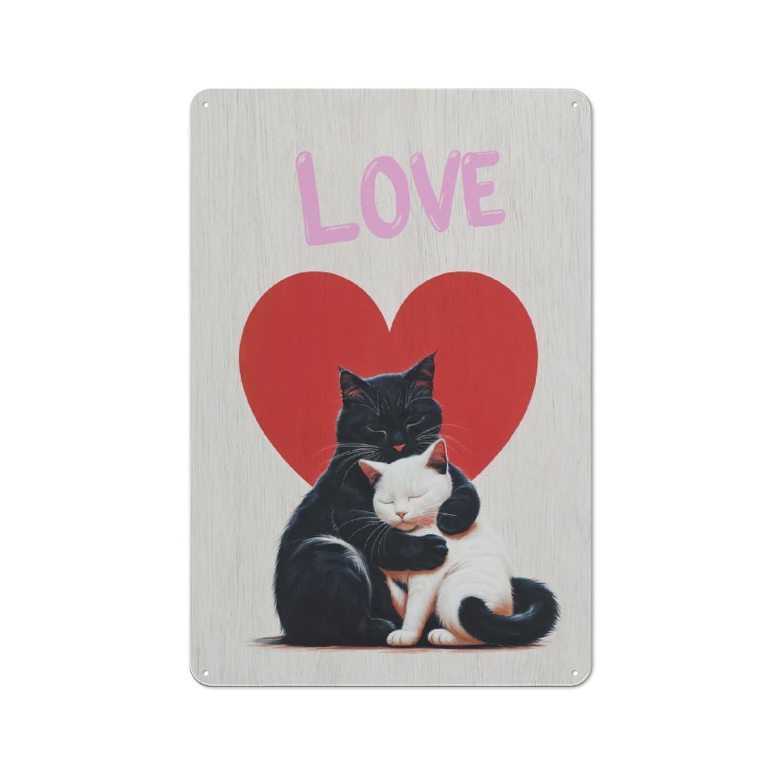 Junmoney Style-7 For Hobby Room Or Studio, Feline Love Story Retro Metal Sign 30X20cm, A Decorative Gift For A Newly Furnished Hobby Room And Studio