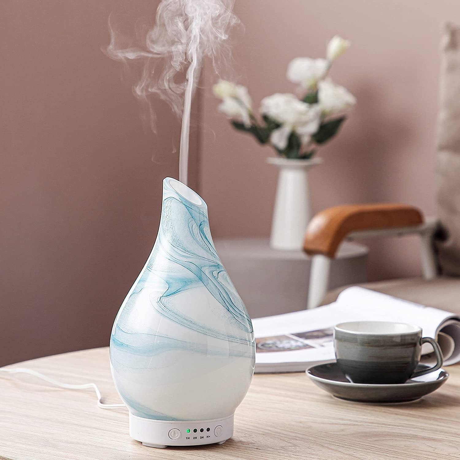 Zen'Aroma Dyfuzor olejku Jangcy - Ultradźwiękowy dyfuzor do aromaterapii na zimno, elektryczny dyfuzor nawilżacz, szkło z dekoracyjnym wzorem i konfigurowalnym oświetleniem LED