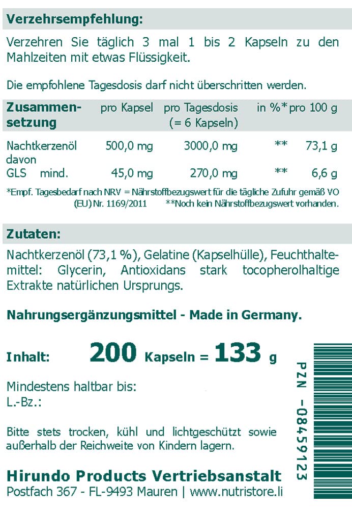Nachtkerzenöl 500 mg Kapseln 200 Stk.