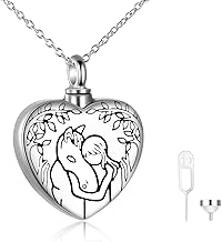 YFN Sterling Silver Horse Gifts Urn Heart Necklace for Ashes Cremation Jewelry for Ashes of Loved Ones Keepsake (Horse Urn Necklace)