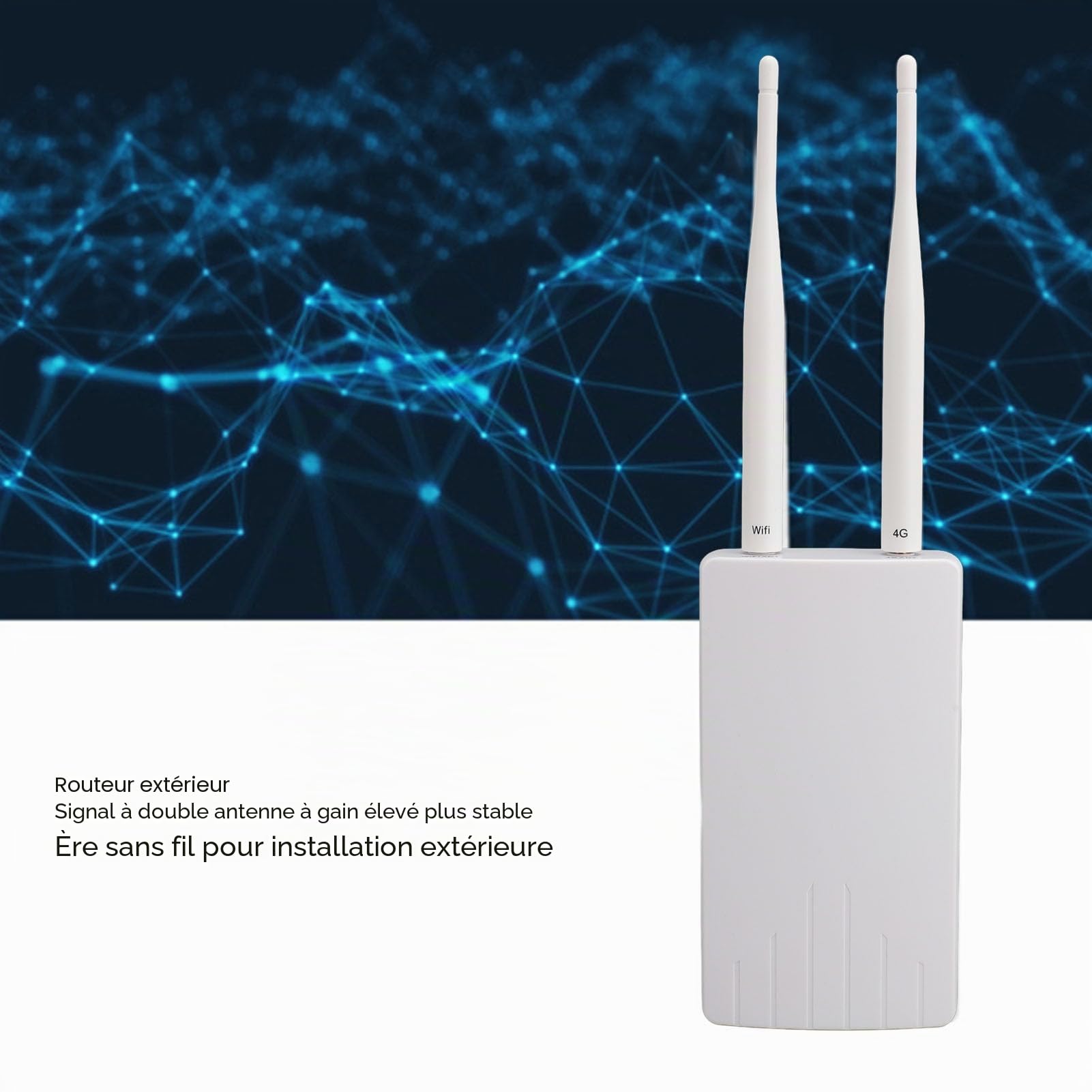 Routeur WiFi 4G LTE Extérieur POE avec Emplacement Carte SIM et Modem 300 Mbps, 2 Antennes 5 dBi, Mobile WiFi